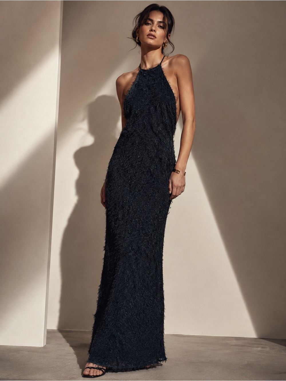 ZARA Dark Forest Green Textured Halter Maxi Dress | NWT | Size M